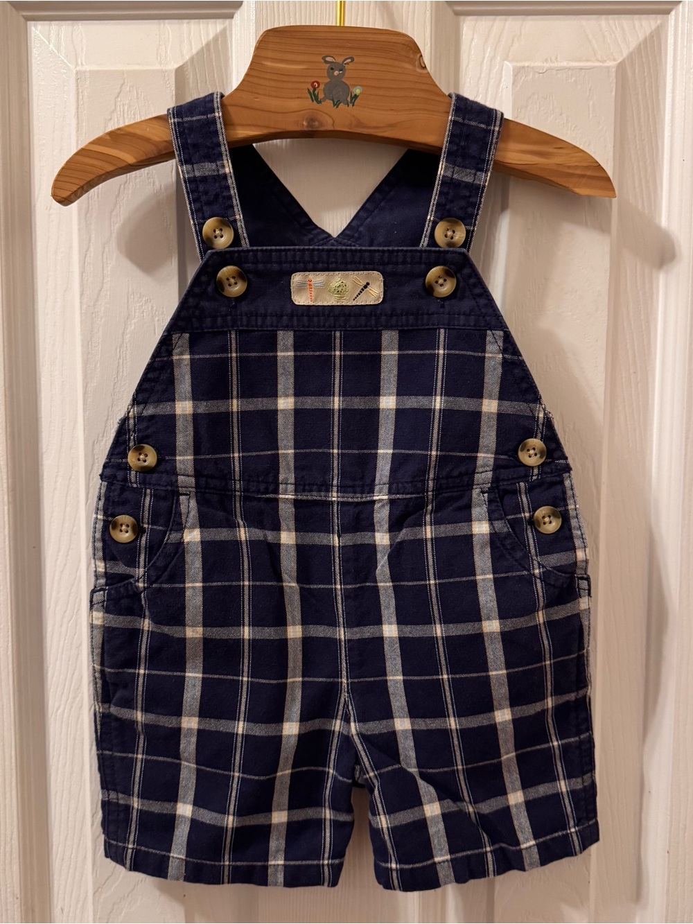 Gymboree Lawn Party Navy Plaid dragonfly frog baby Short Overalls 3-6 months